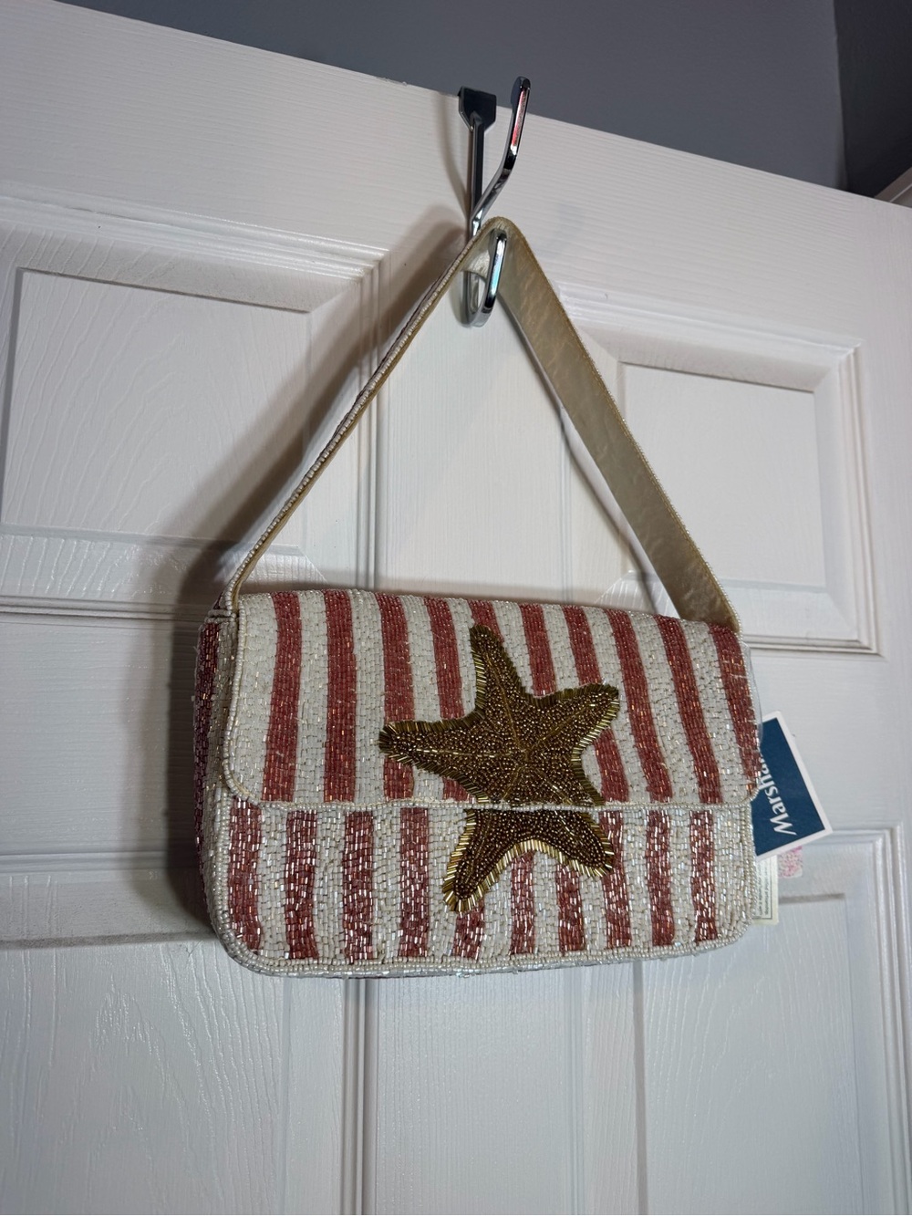 Beaded Red & White Striped Clutch with Gold Star Accent